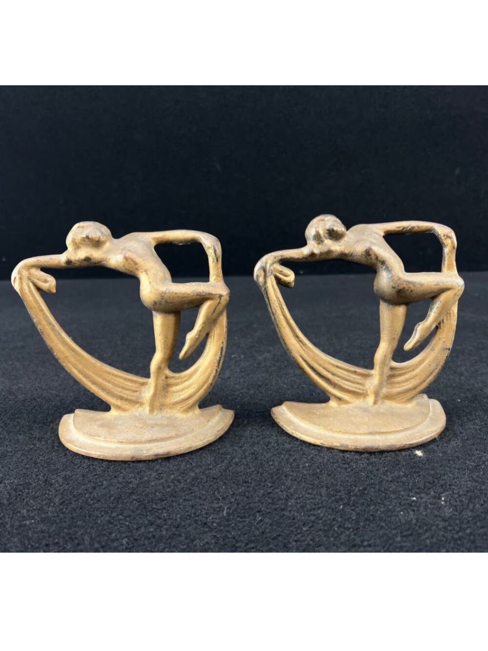 Vintage 1920s Cast Brass Art Deco Scarf Dancer Regency Glam Bookends